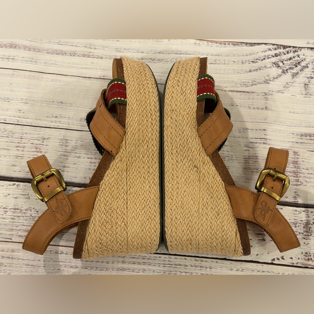 OTBT Sandals Womens 7.5 Top Sail Espadrilles Wedge Brown Leather Beach Hippie - Picture 5 of 8